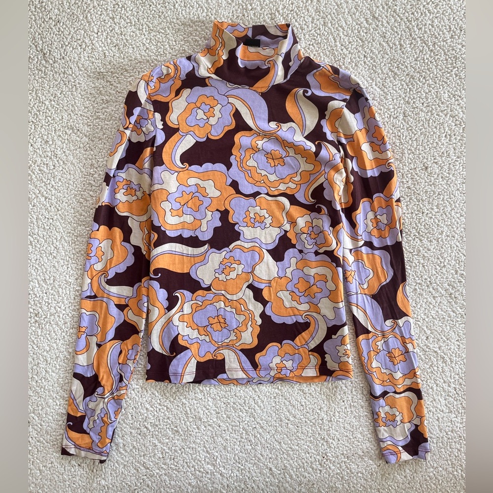 Monki Retro Floral Long Sleeve Top preppy Cottagecore Orange Purple
